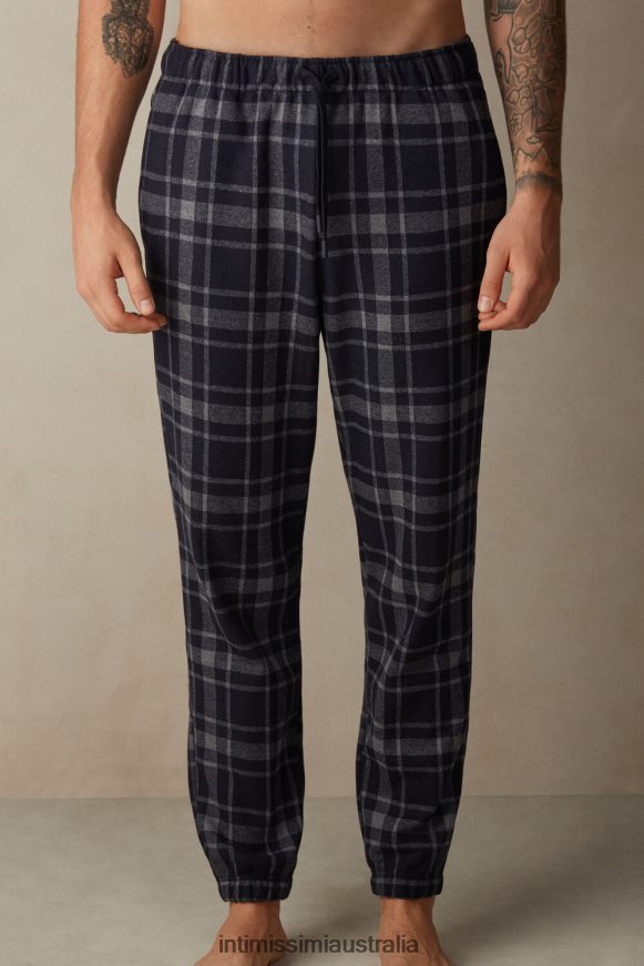 Intimissimi Men 097J-Charcoal Grey Melange/Midnight Blue Apparel 0RJT48200 Full-Length Check Tricot Trousers
