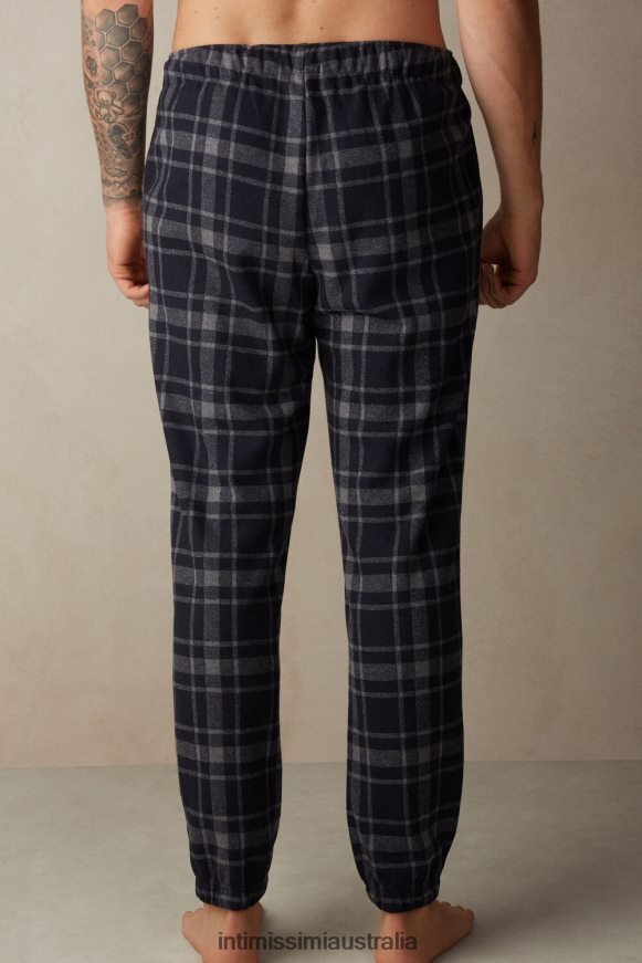 Intimissimi Men 097J-Charcoal Grey Melange/Midnight Blue Apparel 0RJT48200 Full-Length Check Tricot Trousers