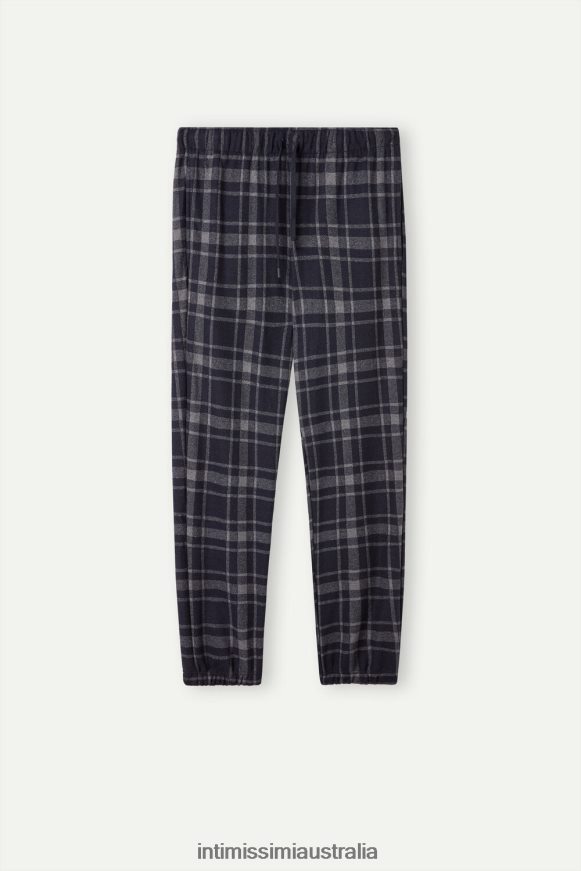 Intimissimi Men 097J-Charcoal Grey Melange/Midnight Blue Apparel 0RJT48200 Full-Length Check Tricot Trousers