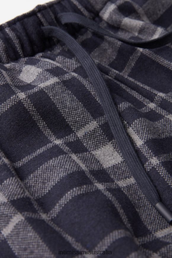 Intimissimi Men 097J-Charcoal Grey Melange/Midnight Blue Apparel 0RJT48200 Full-Length Check Tricot Trousers