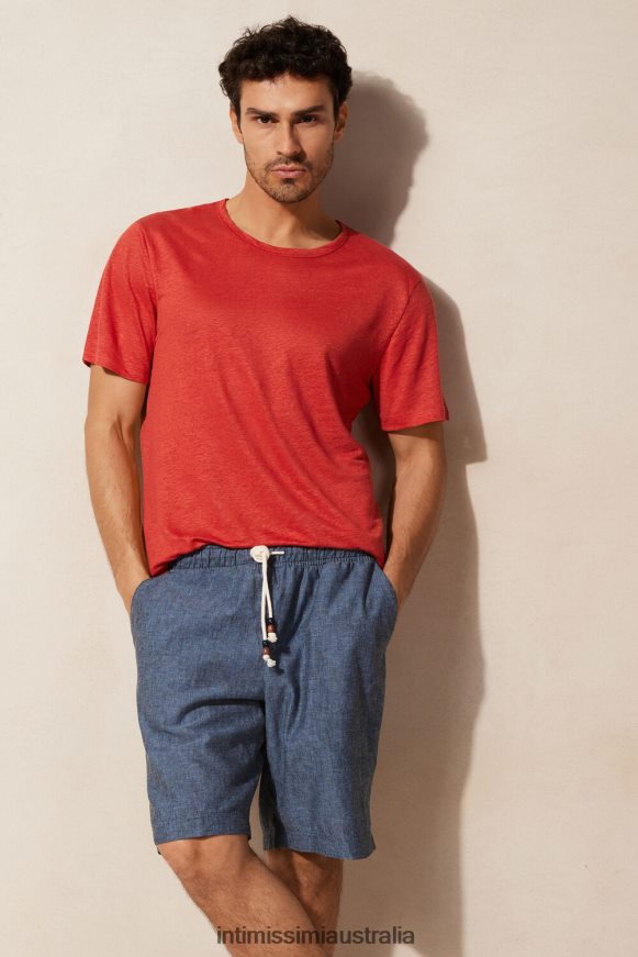 Intimissimi Men 288J-Petrol Blue Apparel 0RJT48171 Linen and Cotton Shorts