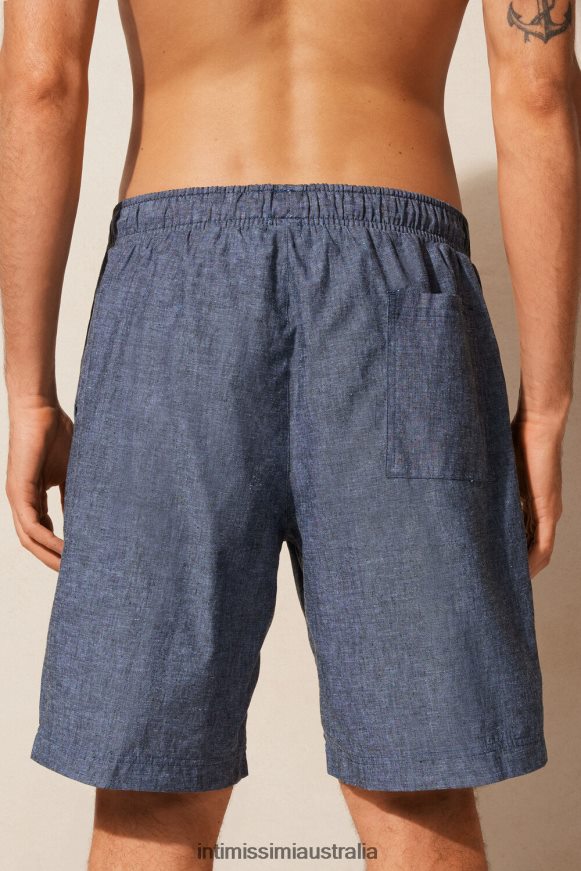 Intimissimi Men 288J-Petrol Blue Apparel 0RJT48171 Linen and Cotton Shorts