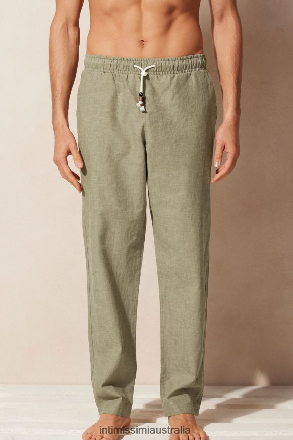 Intimissimi Men 289J-Military Green Apparel 0RJT48179 Linen and Cotton Trousers