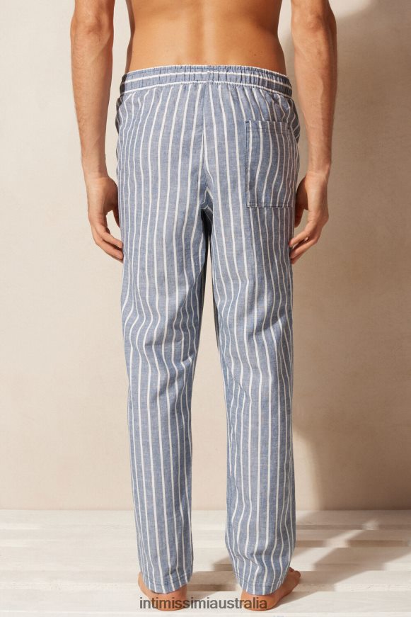 Intimissimi Men 292J-Denim Blue/White Linen Stripes Apparel 0RJT48164 Striped Linen and Cotton Trousers