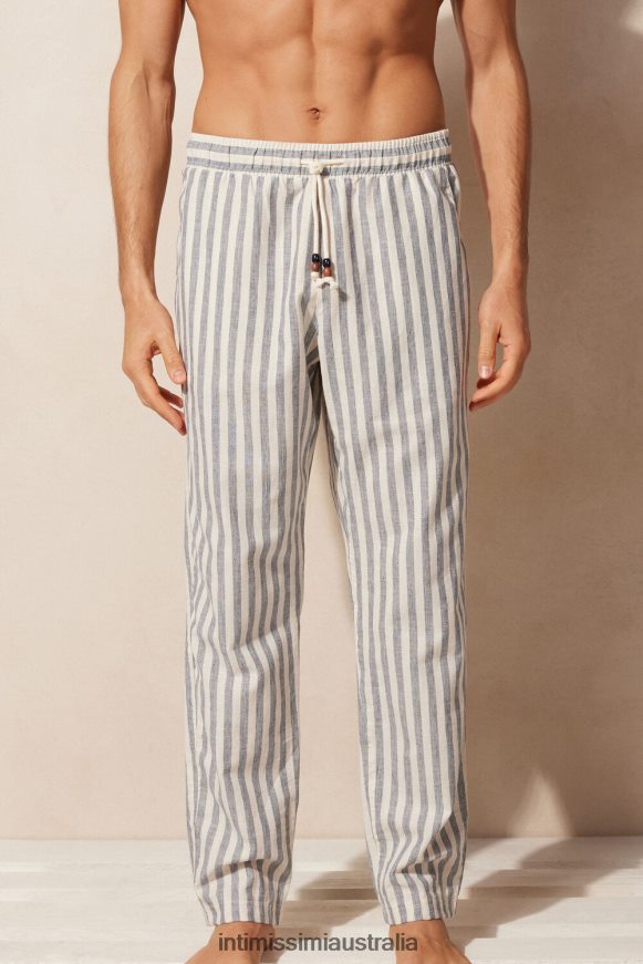 Intimissimi Men 298J-White Linen/Blue Stripes Apparel 0RJT48177 Blue Striped Linen and Cotton Trousers
