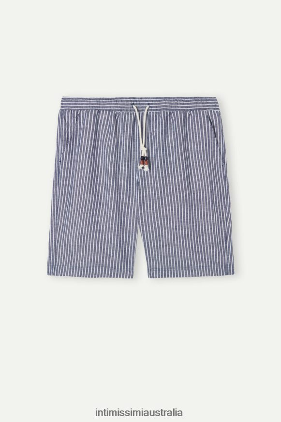 Intimissimi Men 299J-Blue White Stripes Apparel 0RJT48160 Striped Linen and Cotton Shorts
