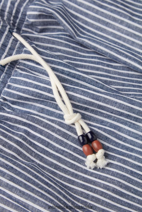 Intimissimi Men 299J-Blue White Stripes Apparel 0RJT48160 Striped Linen and Cotton Shorts