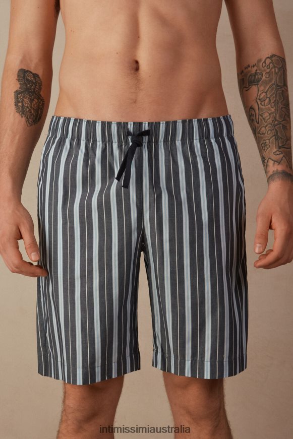 Intimissimi Men 303J-Multi-Stripe Dark Blue Light Blue Apparel 0RJT48181 Striped Plain-Weave Cotton Shorts