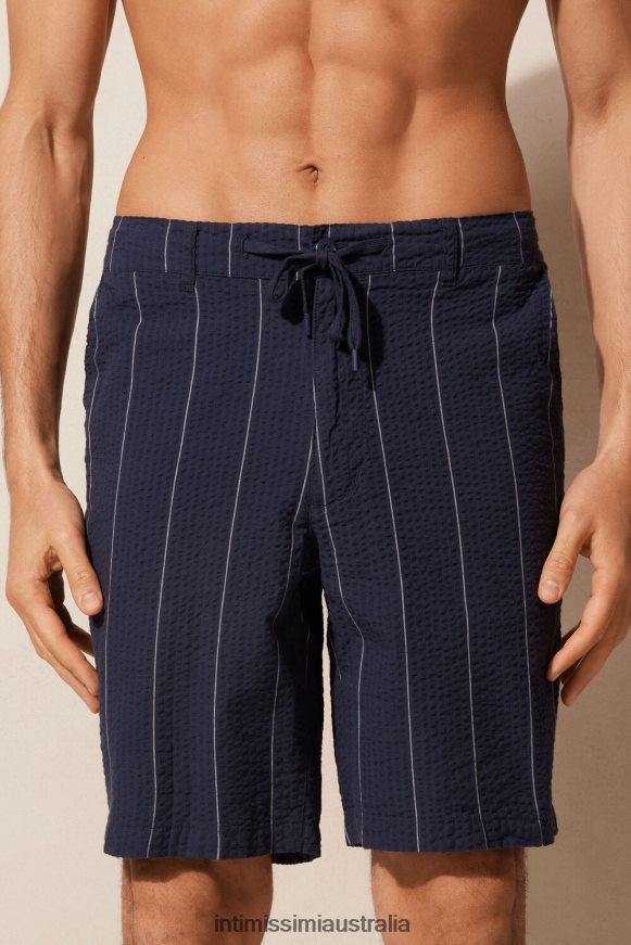 Intimissimi Men 305J-Pinstripe Blue Apparel 0RJT48174 Seersucker Drawstring Shorts
