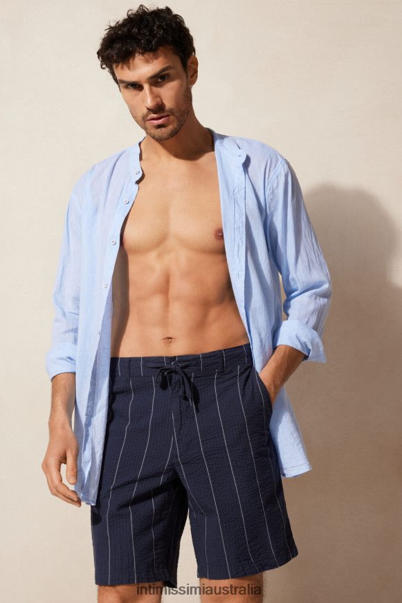 Intimissimi Men 305J-Pinstripe Blue Apparel 0RJT48174 Seersucker Drawstring Shorts