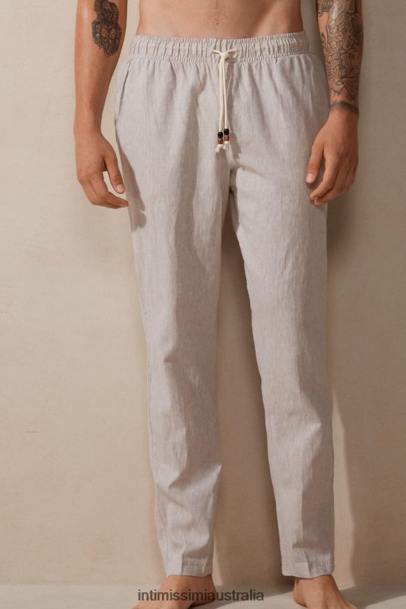 Intimissimi Men 917I-White Linen Apparel 0RJT48208 Linen and Cotton Trousers