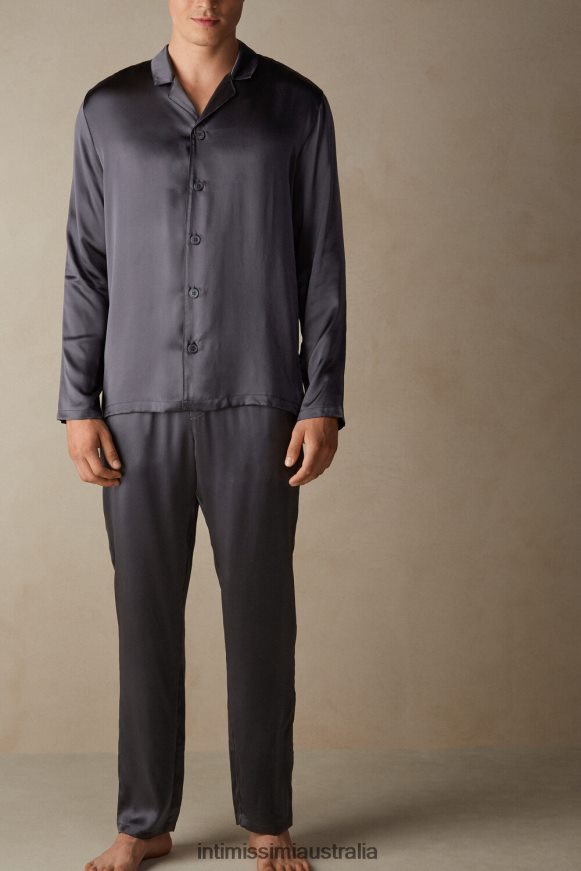 Intimissimi Men 037J-Dark Grey Apparel 0RJT48302 Long Silk Pyjamas With Piping