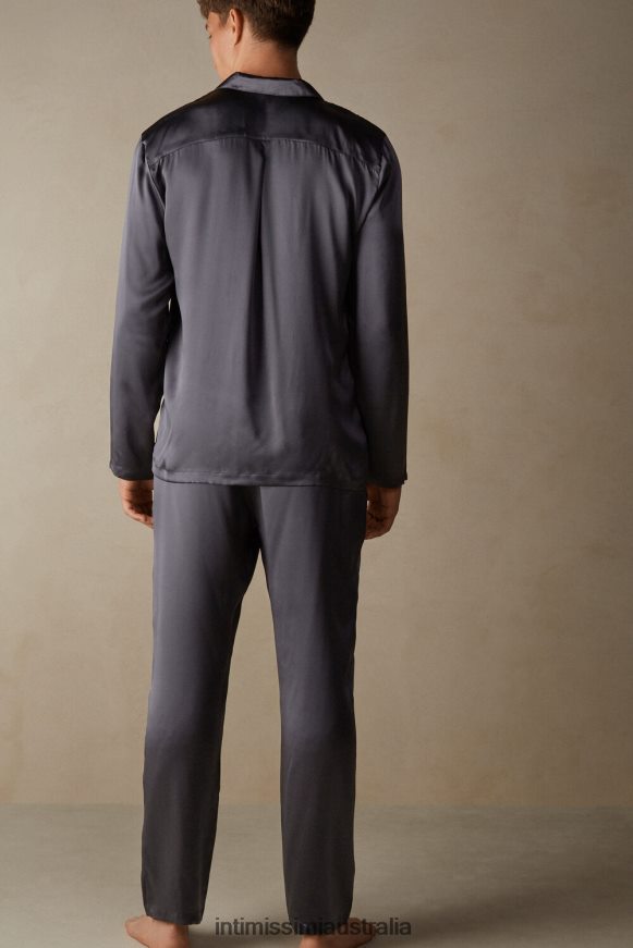 Intimissimi Men 037J-Dark Grey Apparel 0RJT48302 Long Silk Pyjamas With Piping