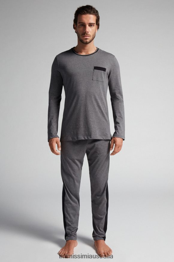 Intimissimi Men 5227-Charcoal Grey Melange Apparel 0RJT48307 Long Basic Supima Cotton Pyjamas