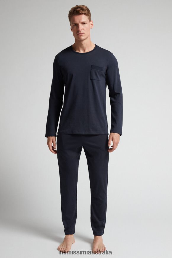 Intimissimi Men 800-Midnight Blue Apparel 0RJT48314 Long Basic Supima Cotton Pyjamas