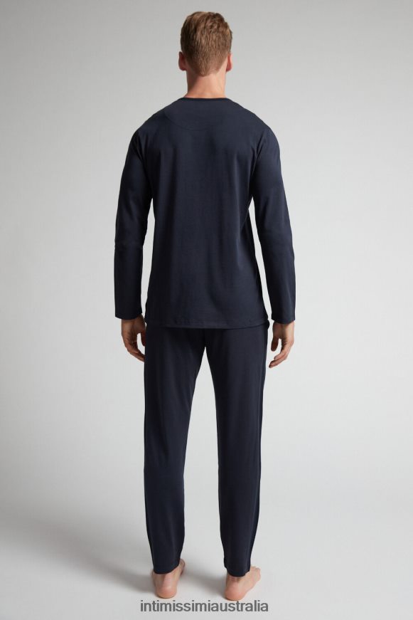 Intimissimi Men 800-Midnight Blue Apparel 0RJT48314 Long Basic Supima Cotton Pyjamas