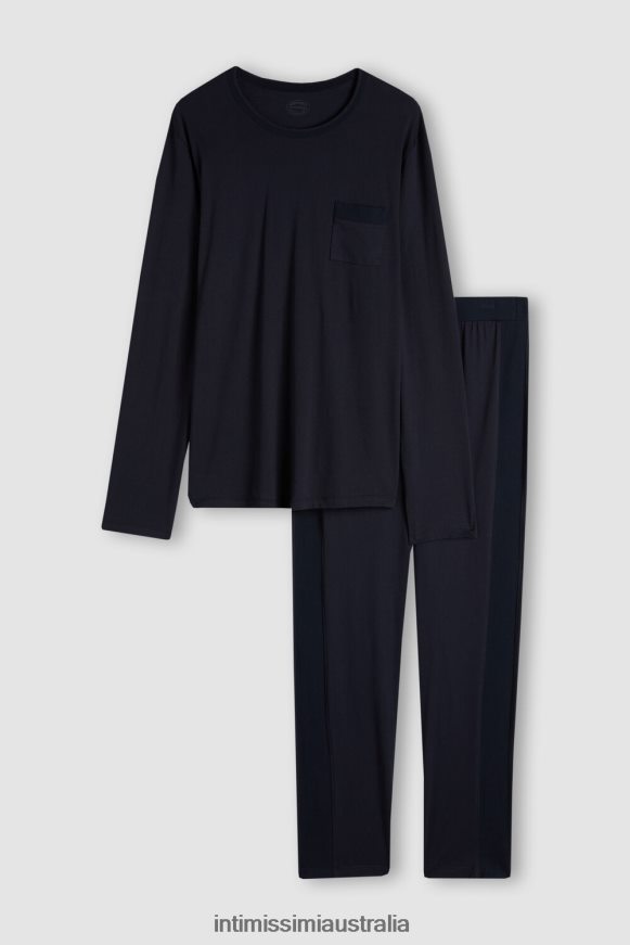 Intimissimi Men 800-Midnight Blue Apparel 0RJT48314 Long Basic Supima Cotton Pyjamas