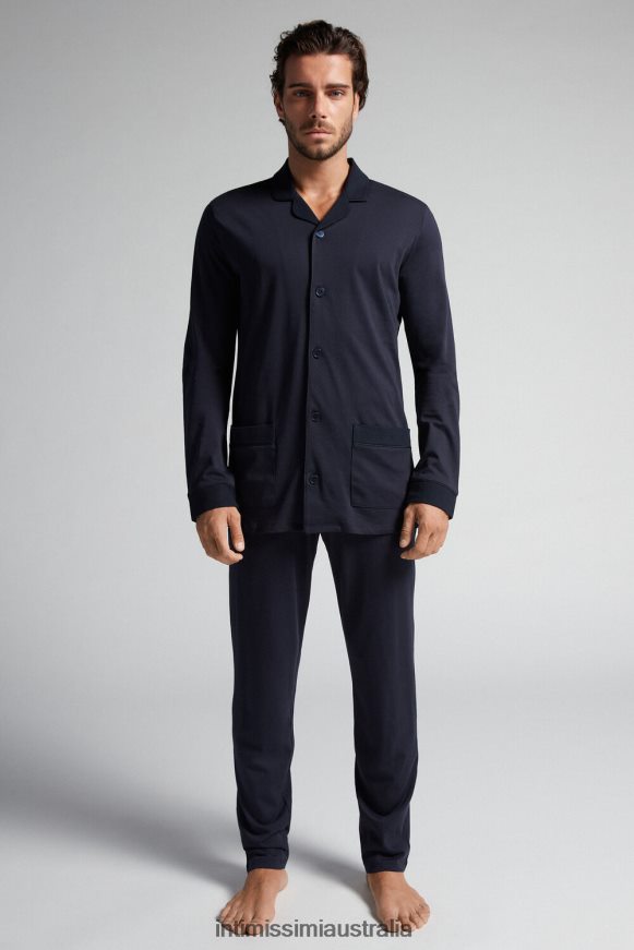 Intimissimi Men 800-Midnight Blue Apparel 0RJT48315 Long Pyjamas in Supima Cotton