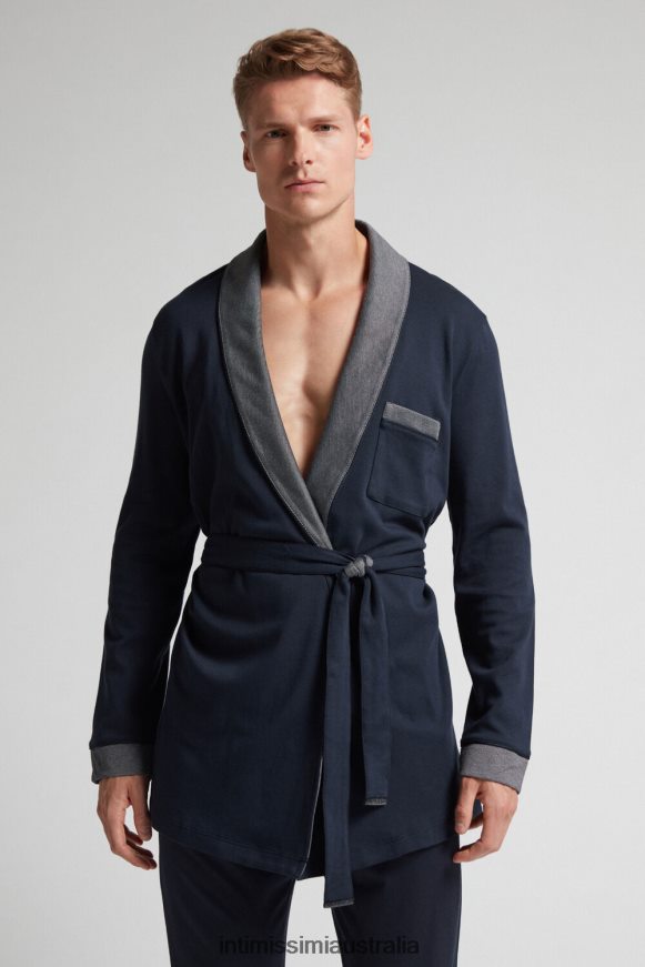 Intimissimi Men 800-Midnight Blue Apparel 0RJT48305 Cotton Interlock Pyjama Jacket