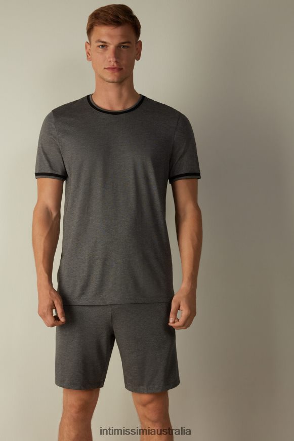 Intimissimi Men 5227-Charcoal Grey Melange Apparel 0RJT48306 Cropped Basic Supima Cotton Pyjamas