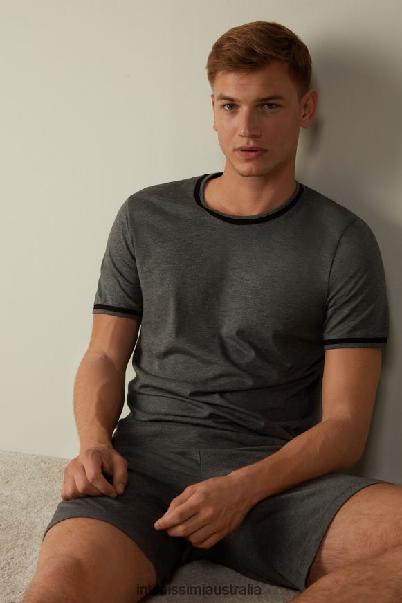 Intimissimi Men 5227-Charcoal Grey Melange Apparel 0RJT48306 Cropped Basic Supima Cotton Pyjamas