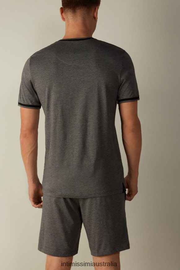 Intimissimi Men 5227-Charcoal Grey Melange Apparel 0RJT48306 Cropped Basic Supima Cotton Pyjamas