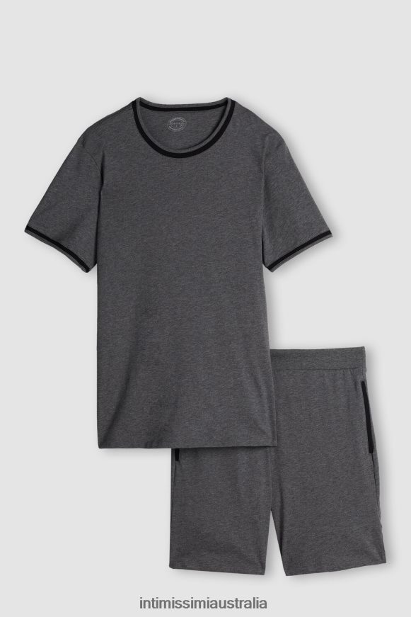 Intimissimi Men 5227-Charcoal Grey Melange Apparel 0RJT48306 Cropped Basic Supima Cotton Pyjamas