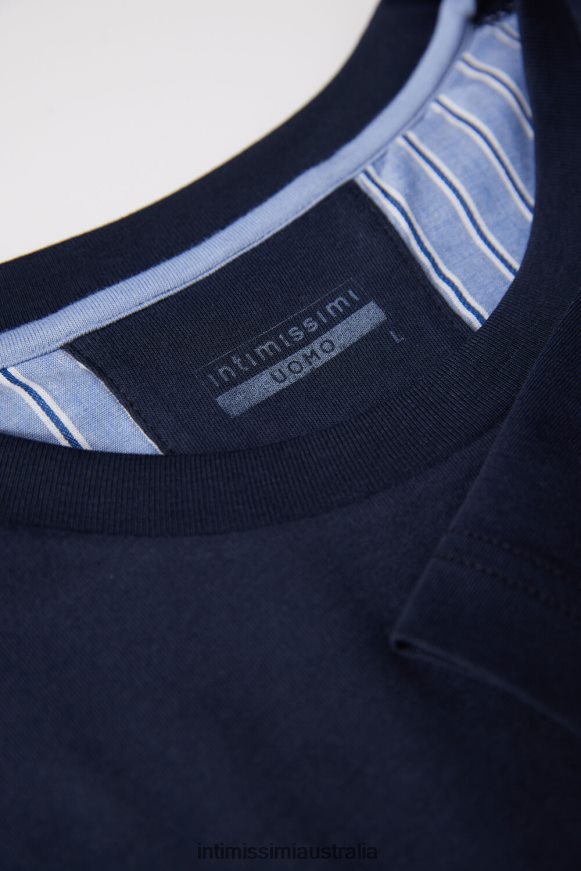 Intimissimi Men 800-Midnight Blue Apparel 0RJT48296 Plain and Striped Cotton Short Pyjamas