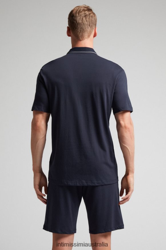 Intimissimi Men 800-Midnight Blue Apparel 0RJT48312 Button-Front Cropped Pyjamas in Supima Cotton