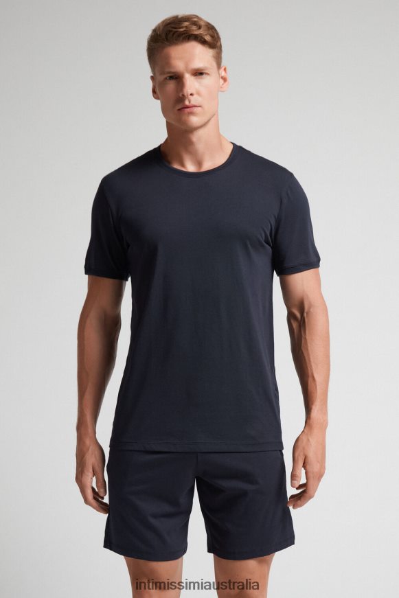 Intimissimi Men 800-Midnight Blue Apparel 0RJT48313 Cropped Basic Supima Cotton Pyjamas