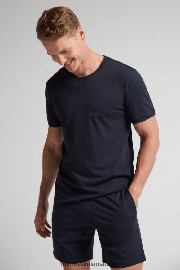 Intimissimi Men 800-Midnight Blue Apparel 0RJT48313 Cropped Basic Supima Cotton Pyjamas
