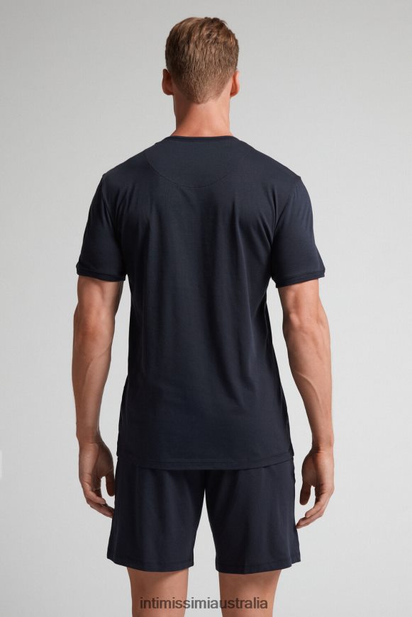 Intimissimi Men 800-Midnight Blue Apparel 0RJT48313 Cropped Basic Supima Cotton Pyjamas