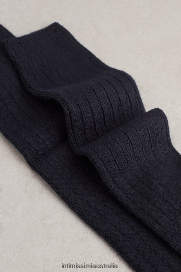 Intimissimi Men 016-Blue Socks 0RJT48342 Long Ribbed Cashmere and Wool Socks