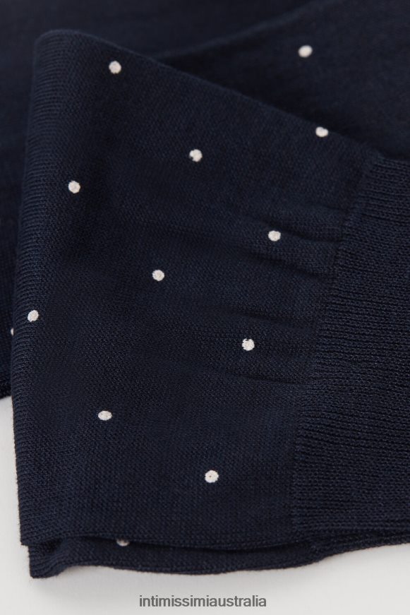 Intimissimi Men 049J-Polka Dot-Print Midnight Blue Socks 0RJT48340 Long Socks in Patterned Lisle Cotton