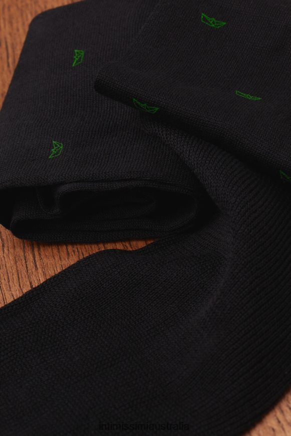 Intimissimi Men 195J-Paper Boat-Print Black Socks 0RJT48321 Long Socks in Patterned Lisle Cotton