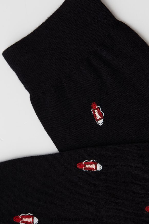 Intimissimi Men 198J-Shoe-Print Black Socks 0RJT48326 Long Patterned Cotton Socks