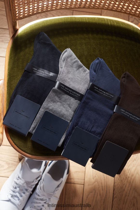 Intimissimi Men 2168-Light Blue Grey Socks 0RJT48370 Long Sateen Cotton Lisle Socks