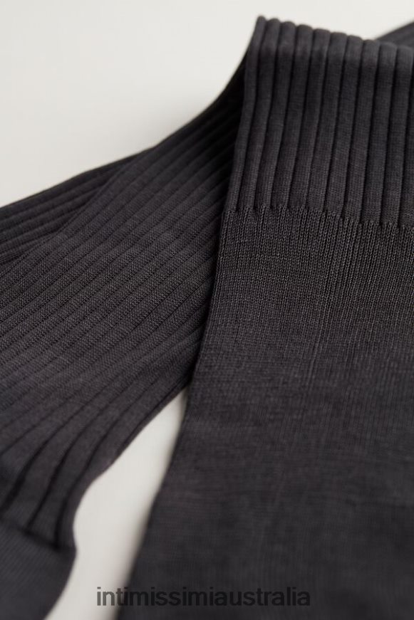 Intimissimi Men 780-Charcoal Grey Socks 0RJT48384 Long Ribbed Cotton Lisle Socks