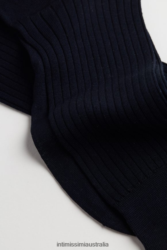 Intimissimi Men 016-Blue Socks 0RJT48397 Short Ribbed Cotton Lisle Socks