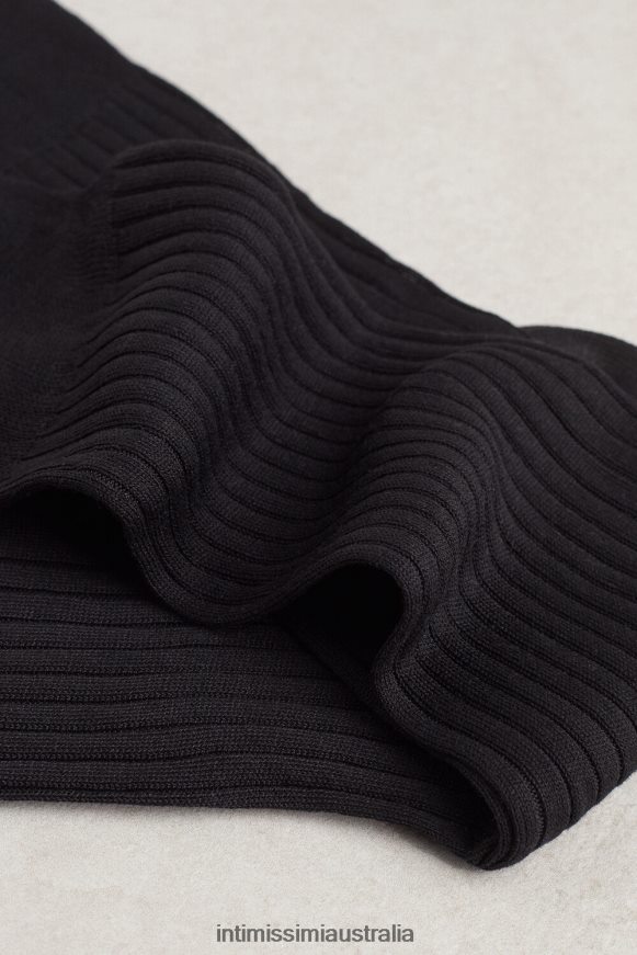 Intimissimi Men 019-Black Socks 0RJT48392 Short Ribbed Cotton Lisle Socks