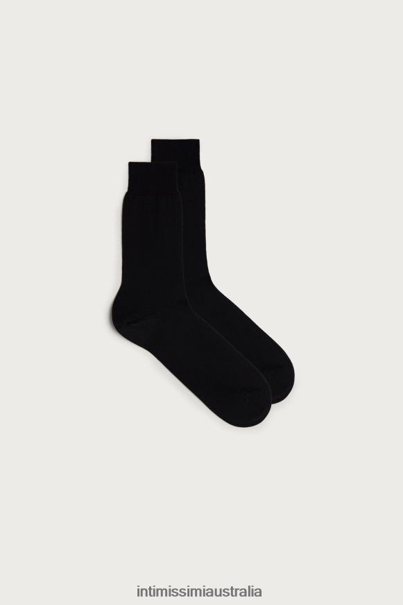 Intimissimi Men 019-Black Socks 0RJT48393 Short Sateen Cotton Lisle Socks