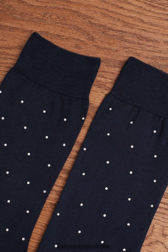 Intimissimi Men 049J-Polka Dot-Print Midnight Blue Socks 0RJT48341 Short Socks in Patterned Lisle Cotton