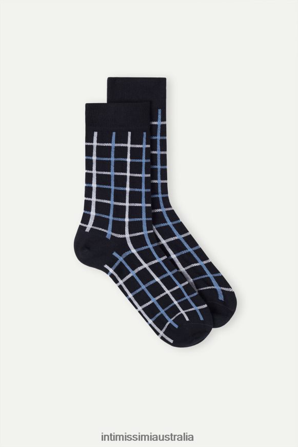 Intimissimi Men 187J-Dark Blue Check Socks 0RJT48334 Short Patterned Cotton Socks