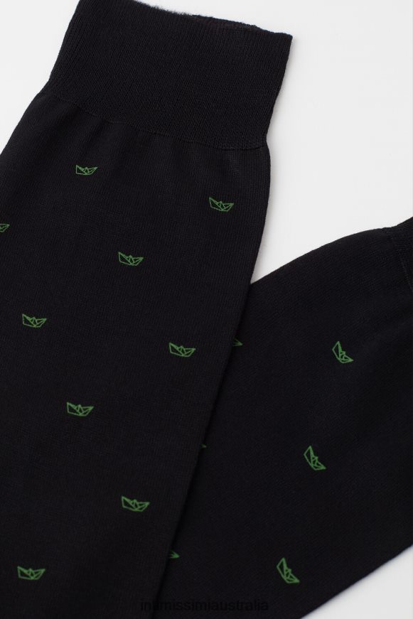 Intimissimi Men 195J-Paper Boat-Print Black Socks 0RJT48322 Short Socks in Patterned Lisle Cotton