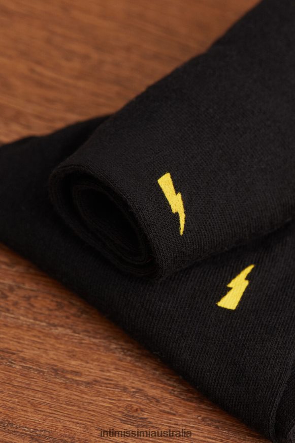 Intimissimi Men 197J-Lightning-Print Black Socks 0RJT48324 Short Patterned Cotton Socks