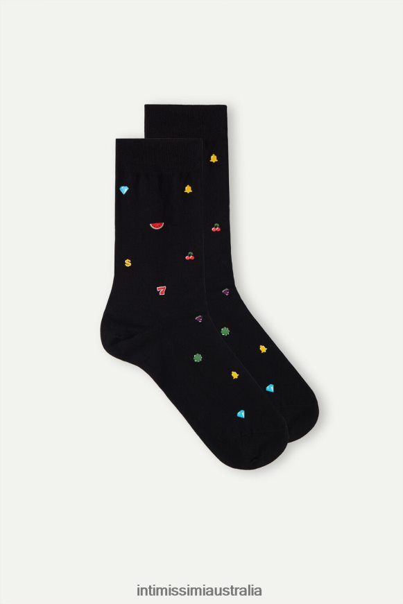 Intimissimi Men 199J-Slot Machine-Print Black Socks 0RJT48330 Short Patterned Cotton Socks