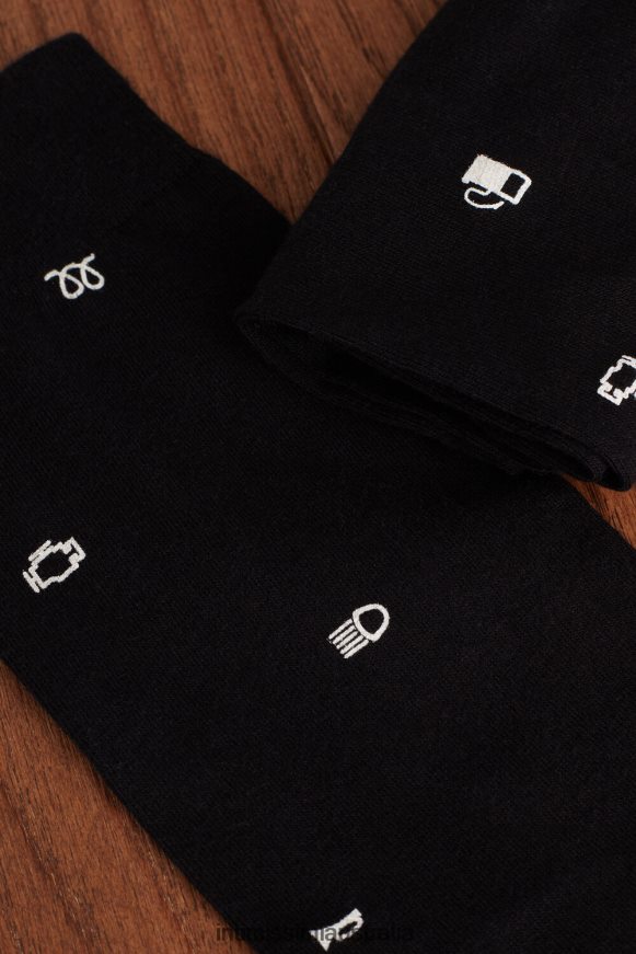 Intimissimi Men 200J-Car Warning Light Print Black Socks 0RJT48325 Short Patterned Cotton Socks