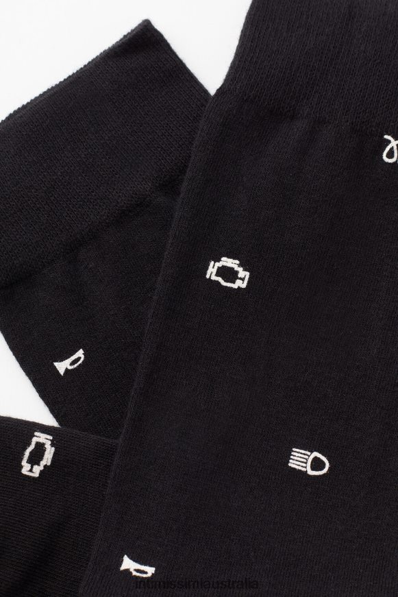 Intimissimi Men 200J-Car Warning Light Print Black Socks 0RJT48325 Short Patterned Cotton Socks