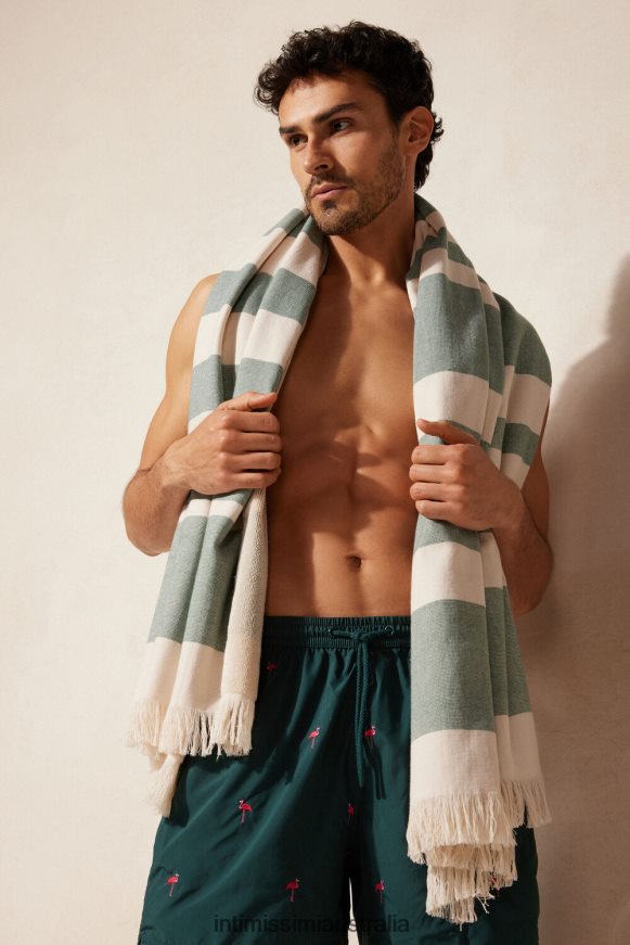 Intimissimi Men 284J-Dark Green/Cord Beige Accessory 0RJT48413 Jacquard beach towel