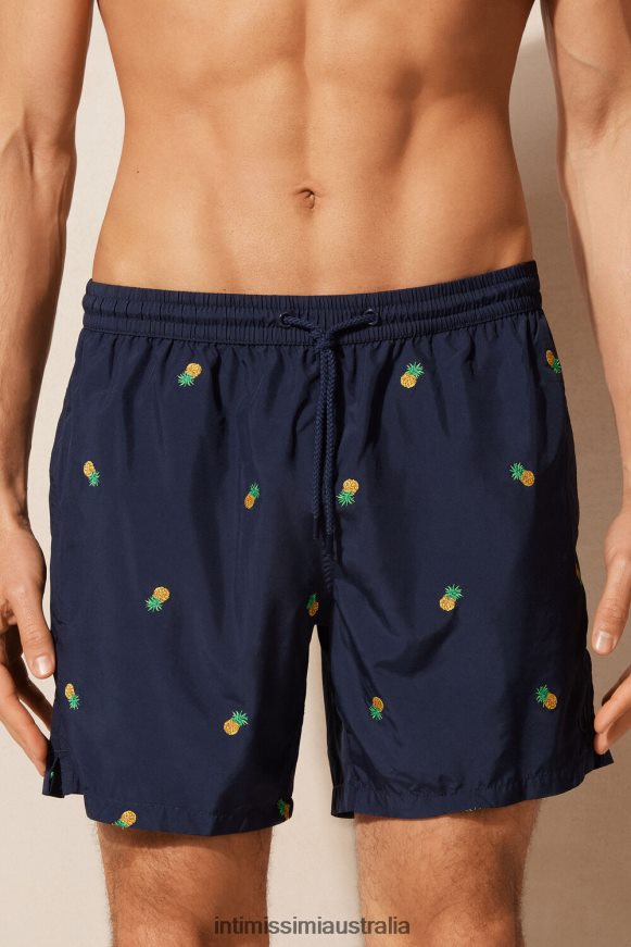 Intimissimi Men 192J-Pineapple-Print Deep Blue Apparel 0RJT48408 Pineapple-Embroidered Swim Shorts